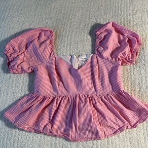 Vici Collection x Destiny pink checkered peplum top